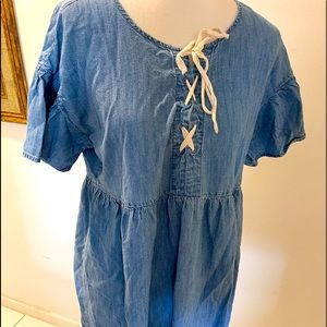 Joie lace up Neckline Denim Mini Dress Blue Size M